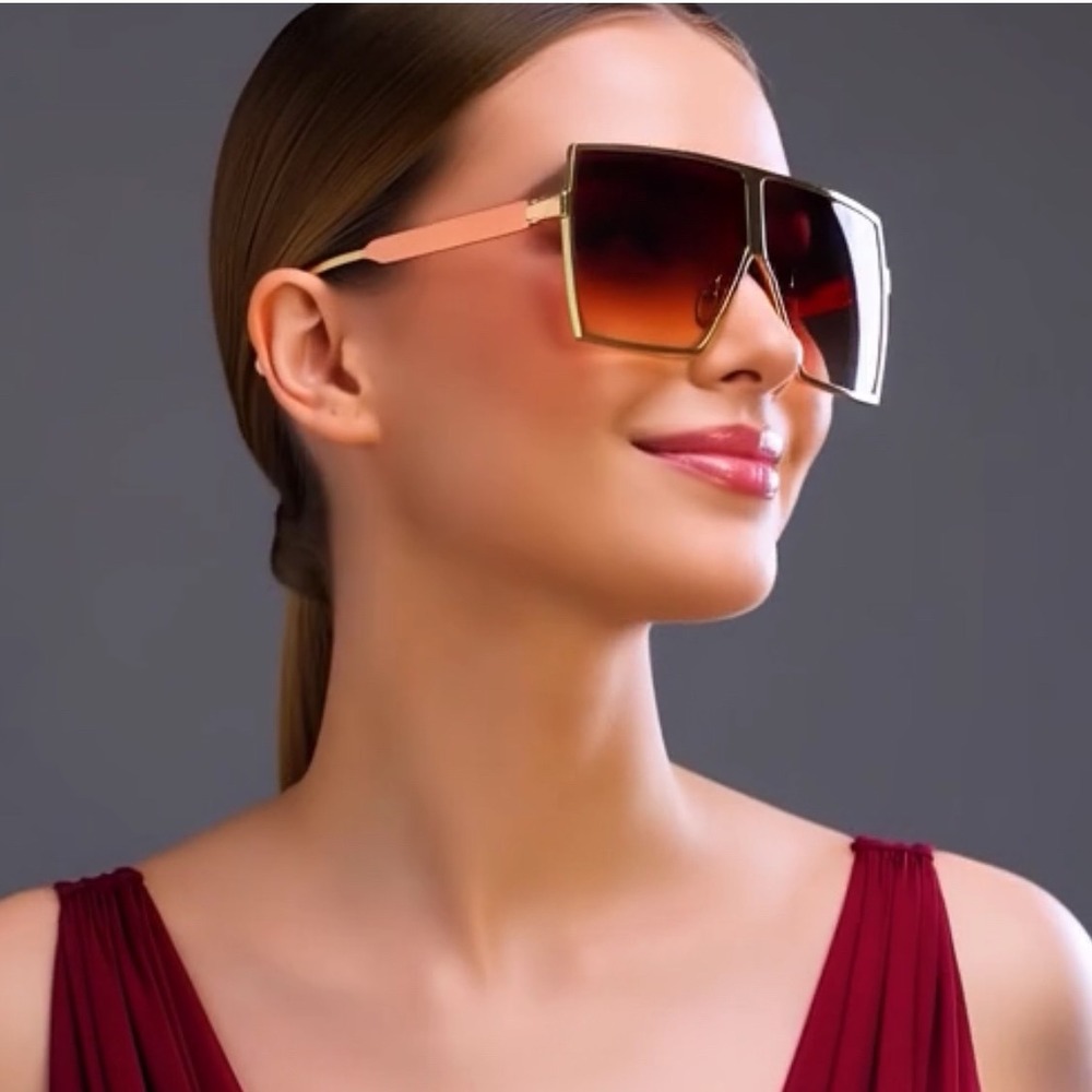 Oversized Square Sunglasses Women Fashion Shades Gold Frame Big Sun Glasses New